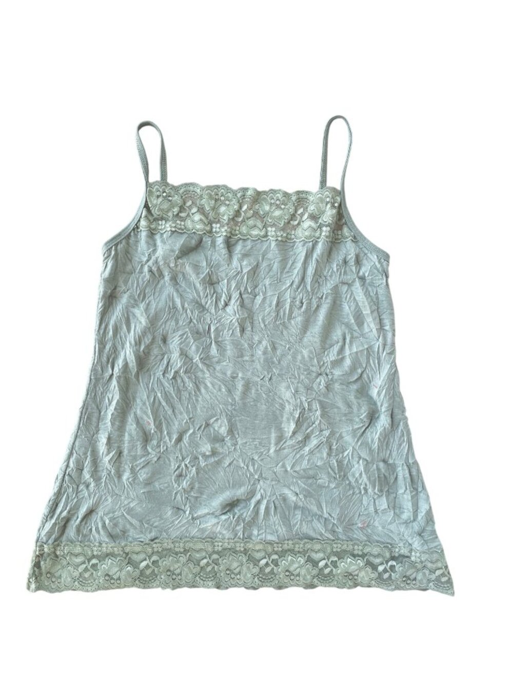 Y2K Lace Crinkle Cami Plus Size XL 18W Sage Green Top Fairy Angelcore Coquette